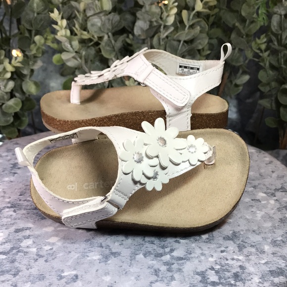 Carter’s Little Girls Size 8 White Flower Thong Style Sandals w/Backstraps ✨NEW✨ - Picture 4 of 9